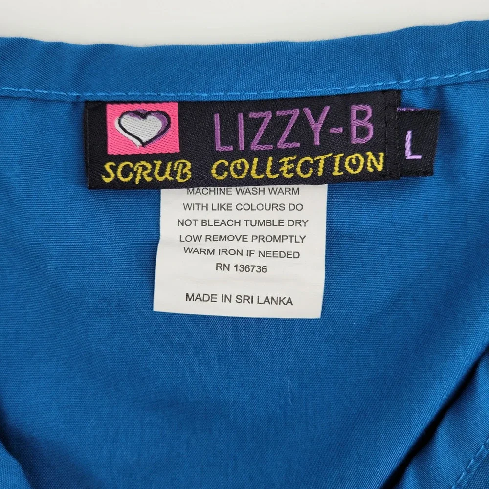 Lizzy-B Scrub Collection Womens L Blue Black V-Neck Top and Pants Set Medical